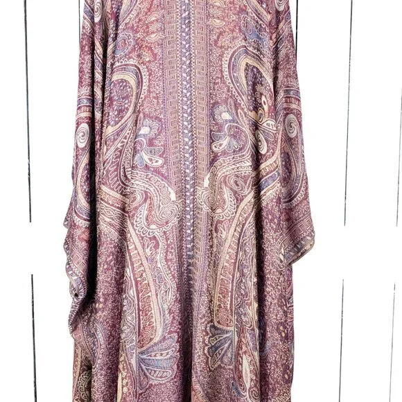 Grey burgundy tribal paisley pashmina kimono cover up jacket - Picture 6 of 6